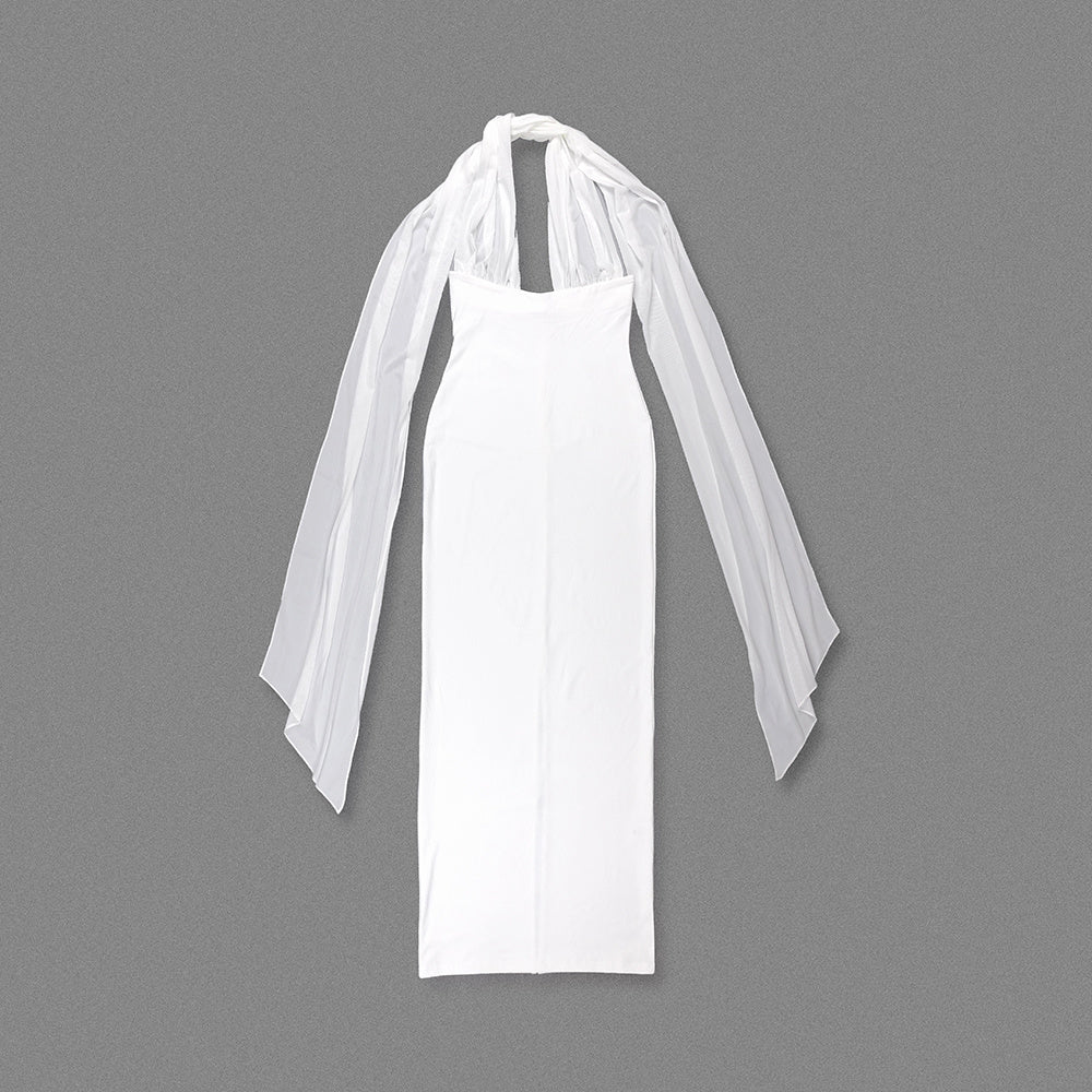 Halter Sheer-Overlay Gown