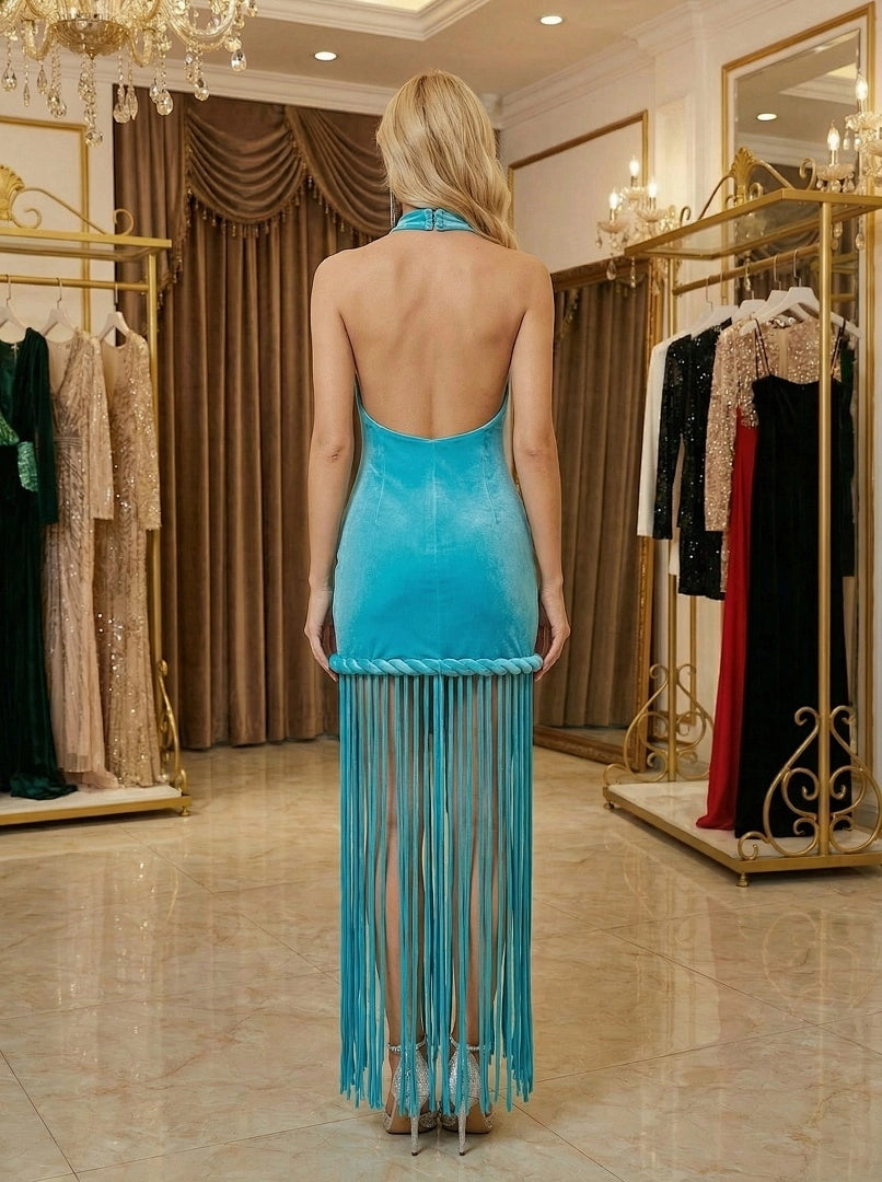 Royal Blue Sequin Mermaid Evening Gown with Beaded Details