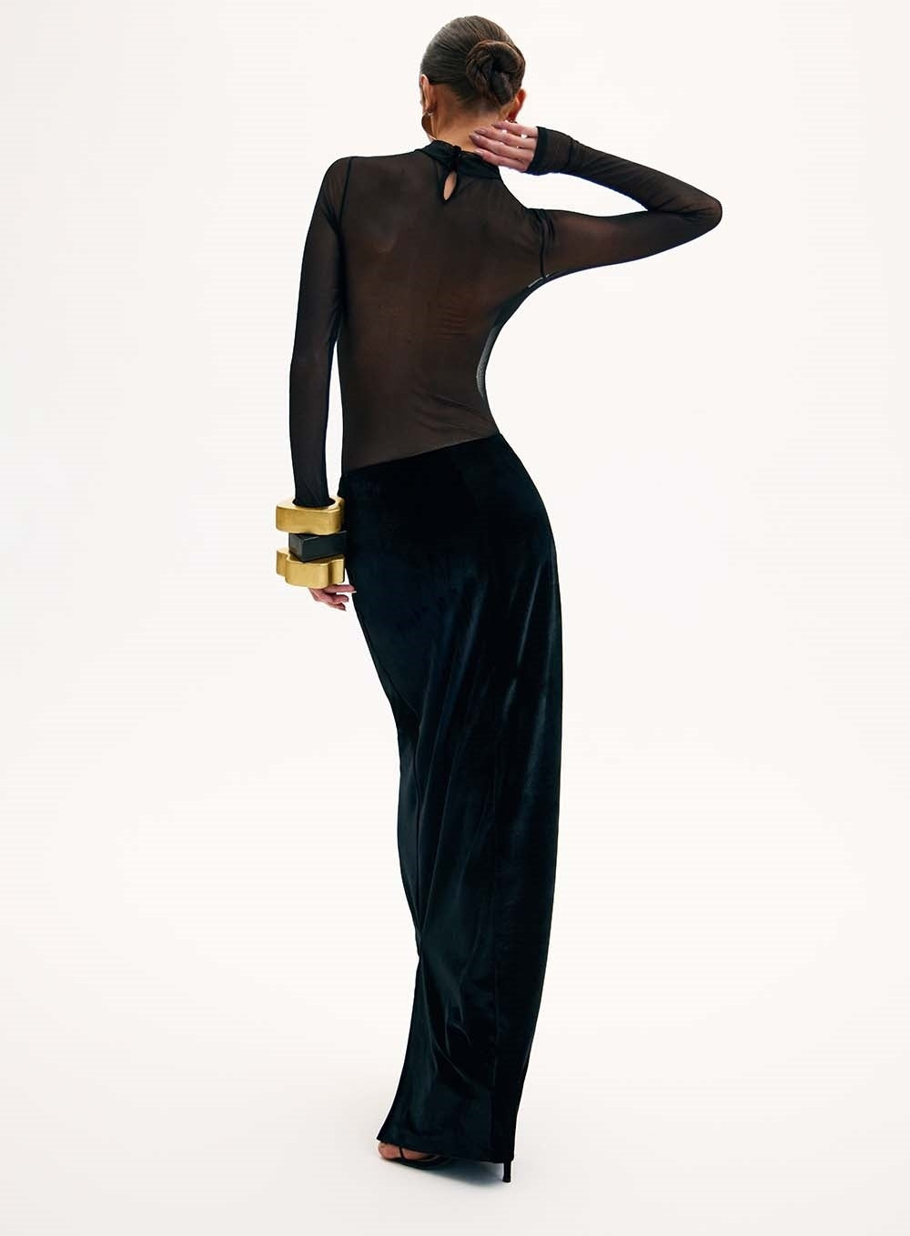 Black Sheer & Velvet Two-Piece Gown