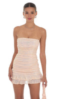 Pleated sequined peach pink skirt, a sweet yet edgy short skirt