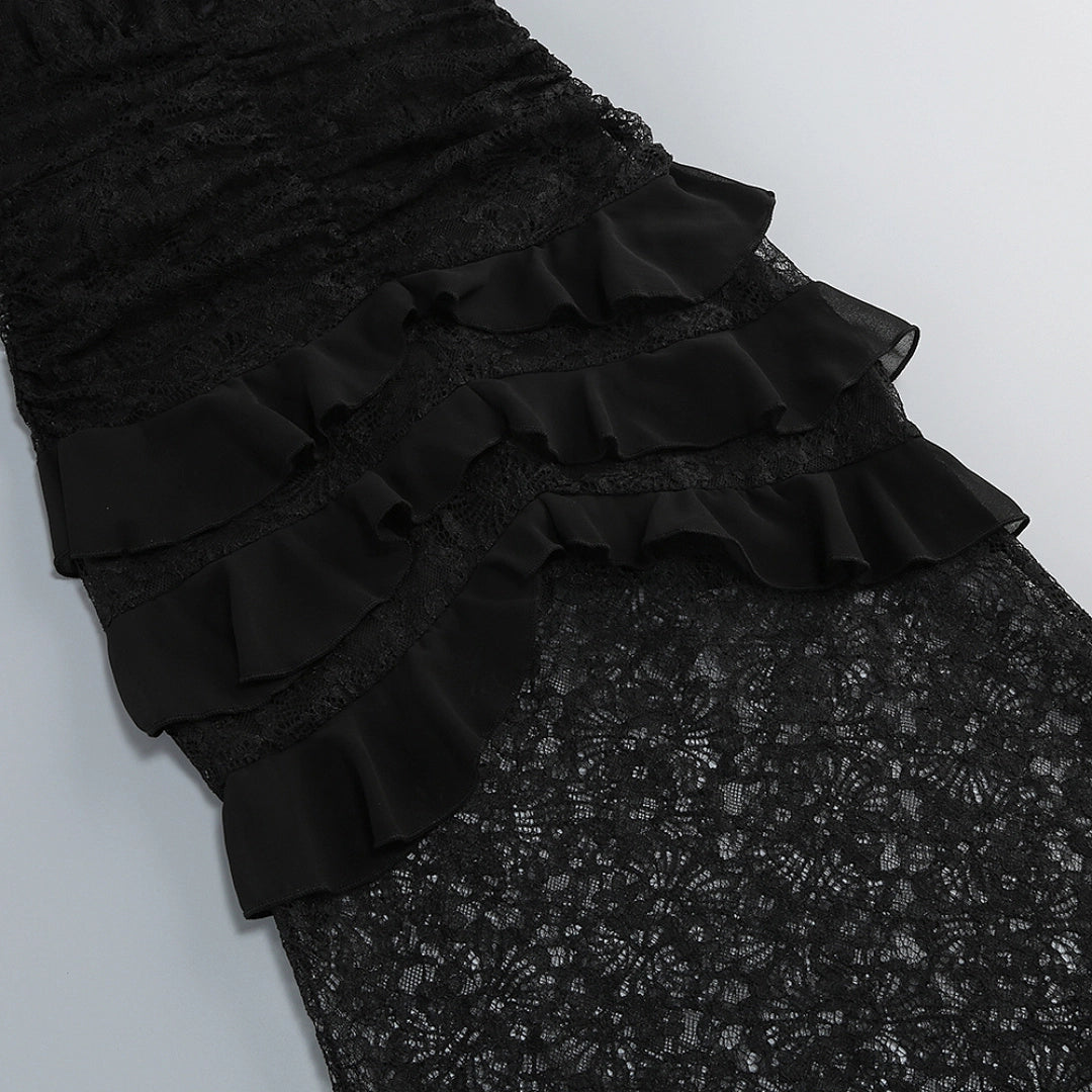 Black Satin A-line Evening Gown with Sweetheart Neckline & Crystals