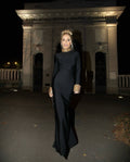 Black High-Neck Long-Sleeve Gown