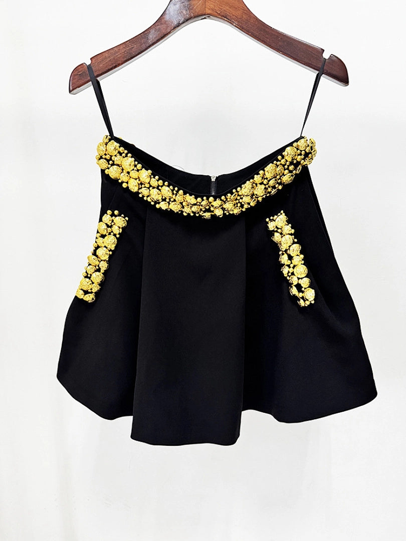 Black Mermaid Satin Evening Gown with Sequin Embellishments