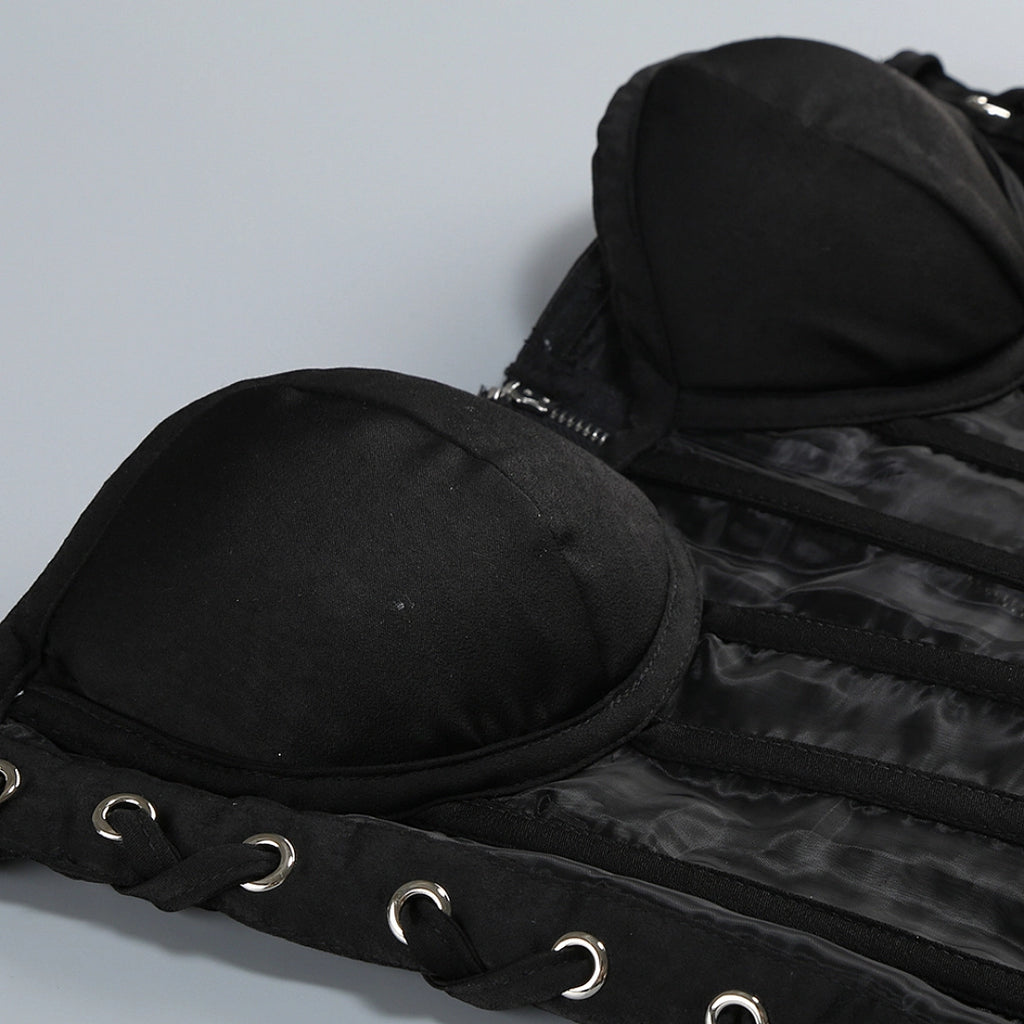 Luxury Black Strapless Corset Dress with Asymmetric Ruffle Skirt