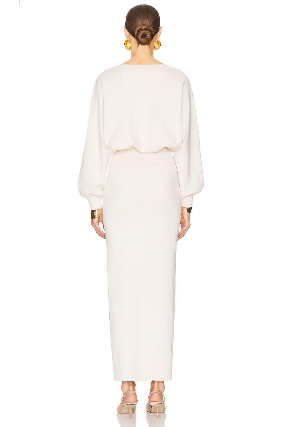 Ivory Dolman-Sleeve Blouson Waist Maxi Dress