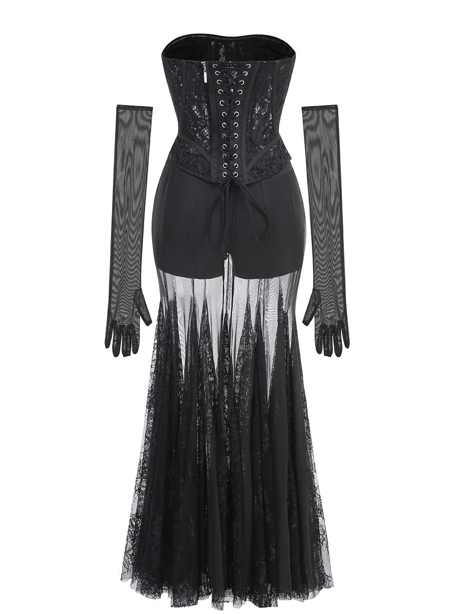 Black Lace Corset Sheer Gown