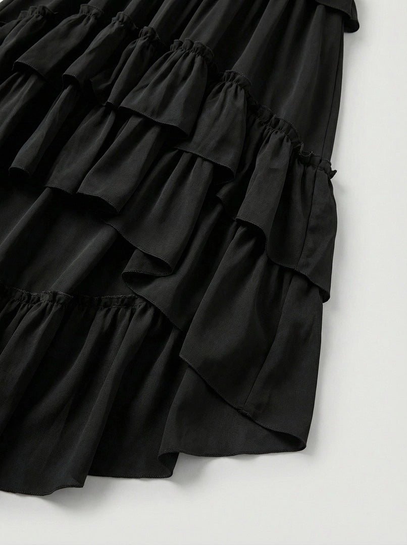 Black Satin A-line Evening Gown with Sweetheart Neckline & Beading