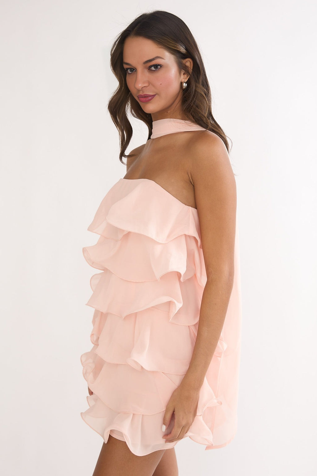 Elegeleges Strapless Layered Mini Dress Pink