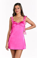Elegeleges Hot Pink Satin Mini Dress