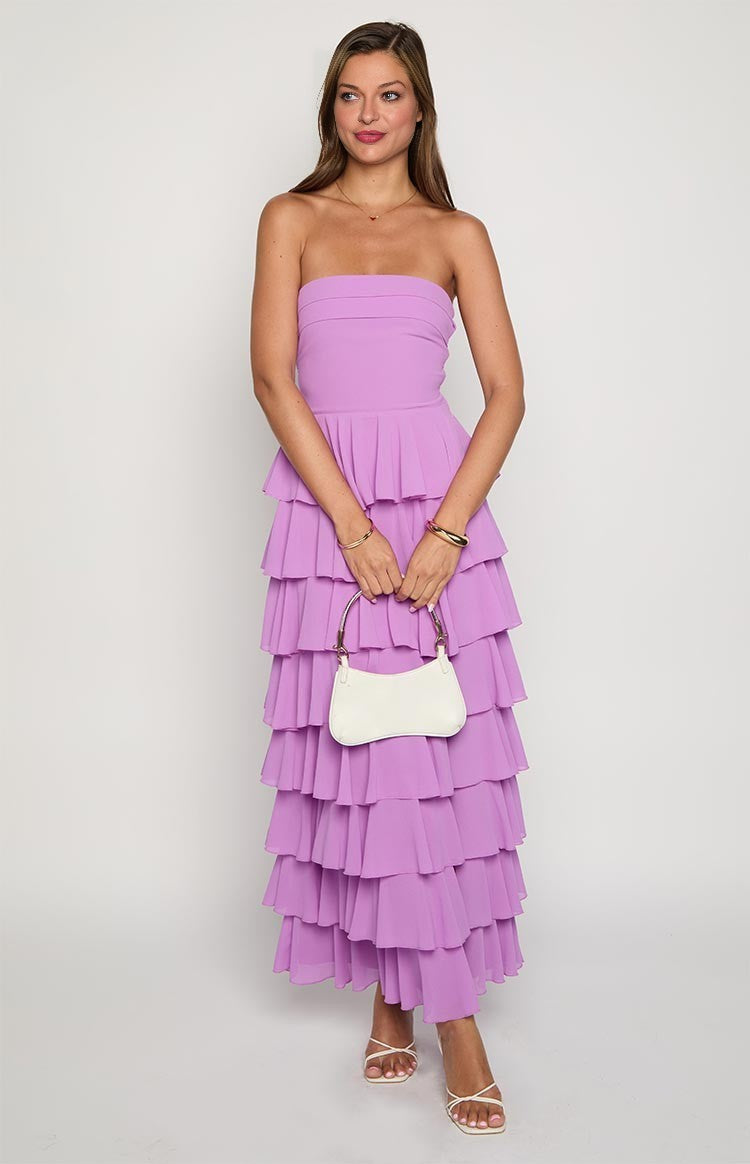 Elegeleges Multi-Color Strapless Ruffle Maxi Dresses