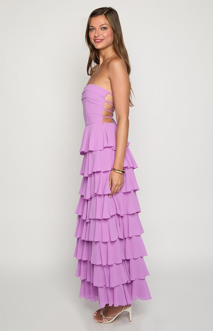 Elegeleges Multi-Color Strapless Ruffle Maxi Dresses