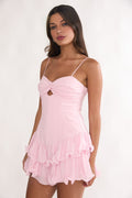 Elegeleges Heartstring Layered Hem Mini Dress Pink