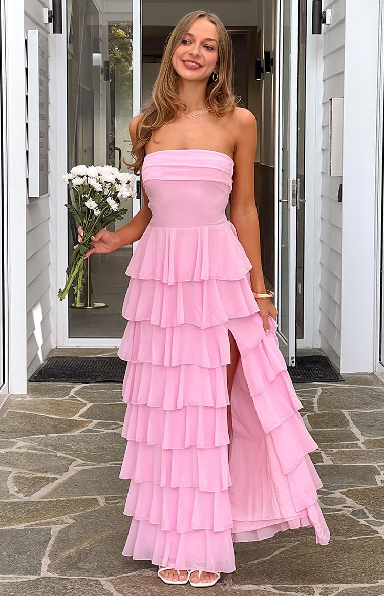 Elegeleges Multi-Color Strapless Ruffle Maxi Dresses
