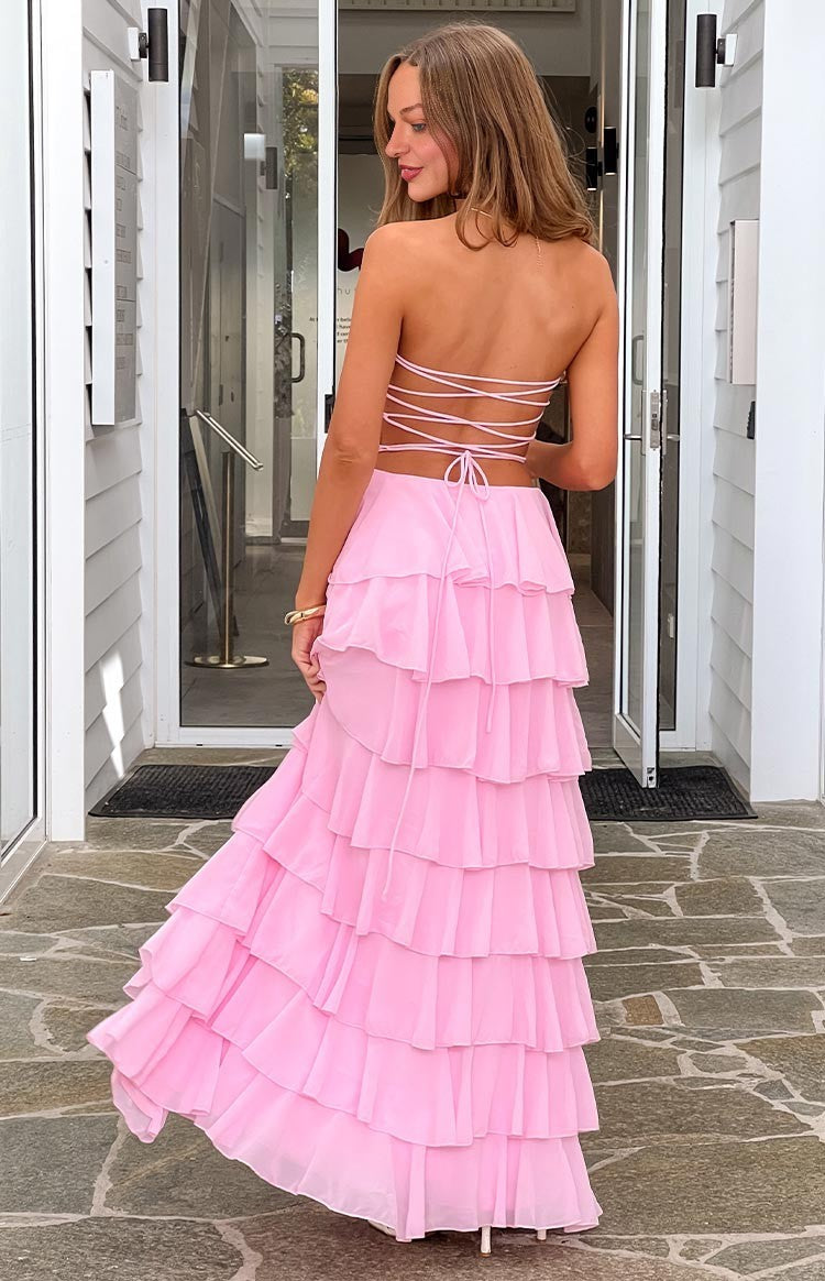 Elegeleges Multi-Color Strapless Ruffle Maxi Dresses