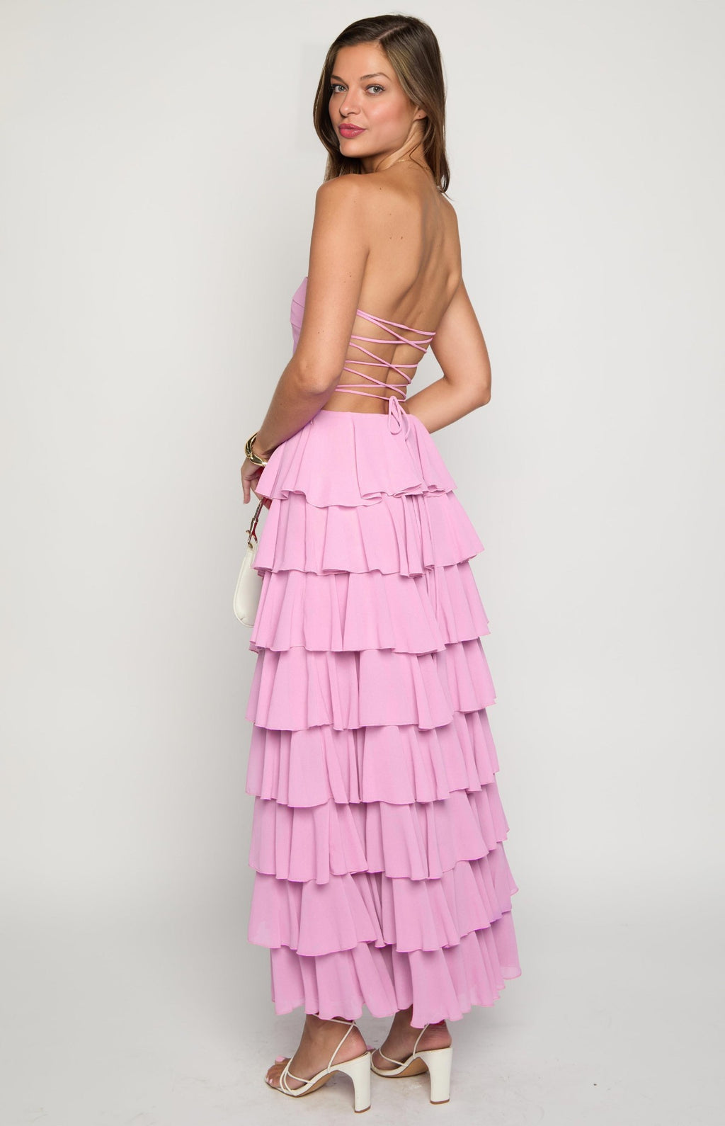 Elegeleges Multi-Color Strapless Ruffle Maxi Dresses