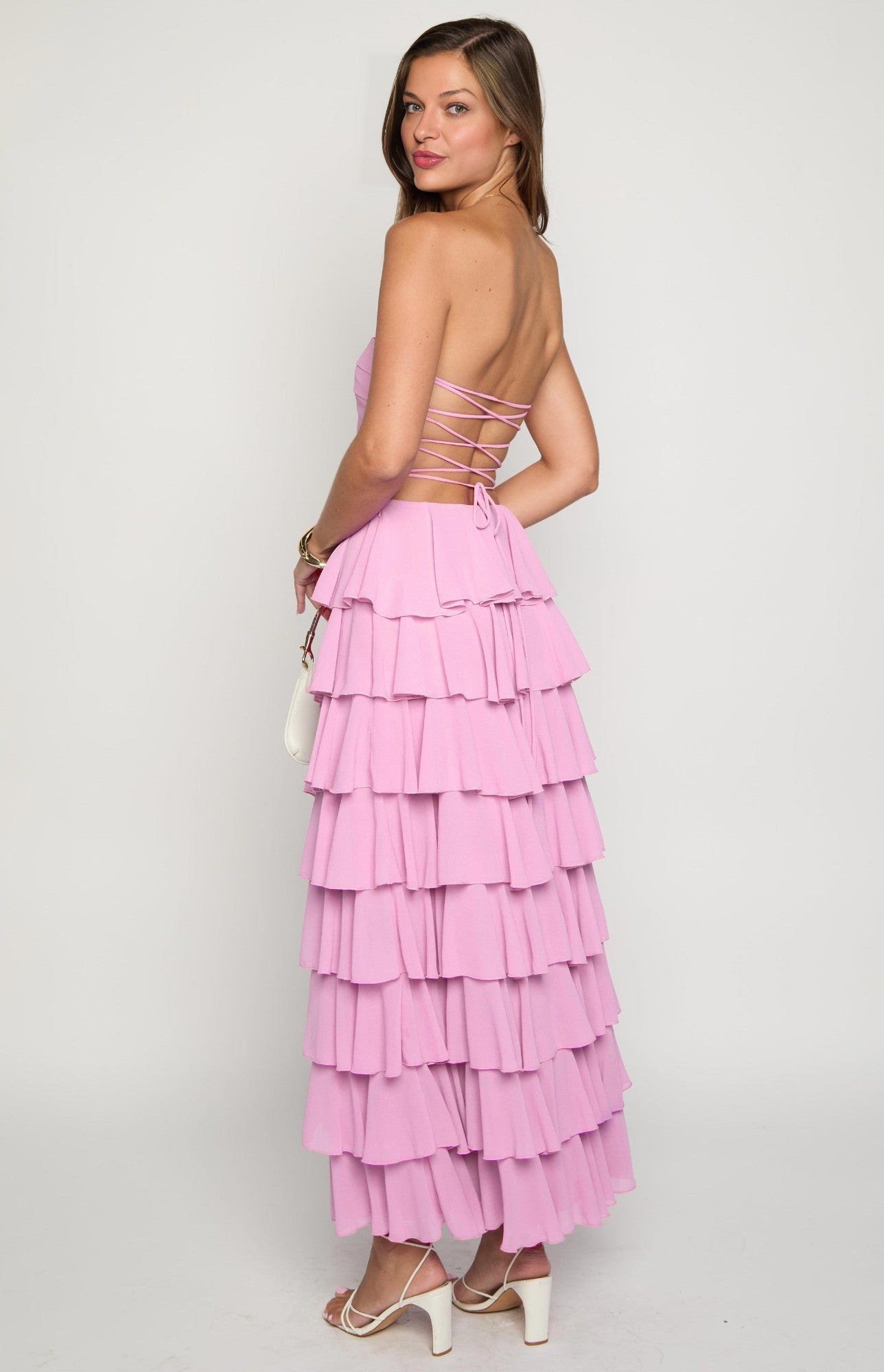 Elegeleges Multi-Color Strapless Ruffle Maxi Dresses