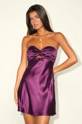 Narina plum purple satin strapless short dress, a must-have for trendy girls.