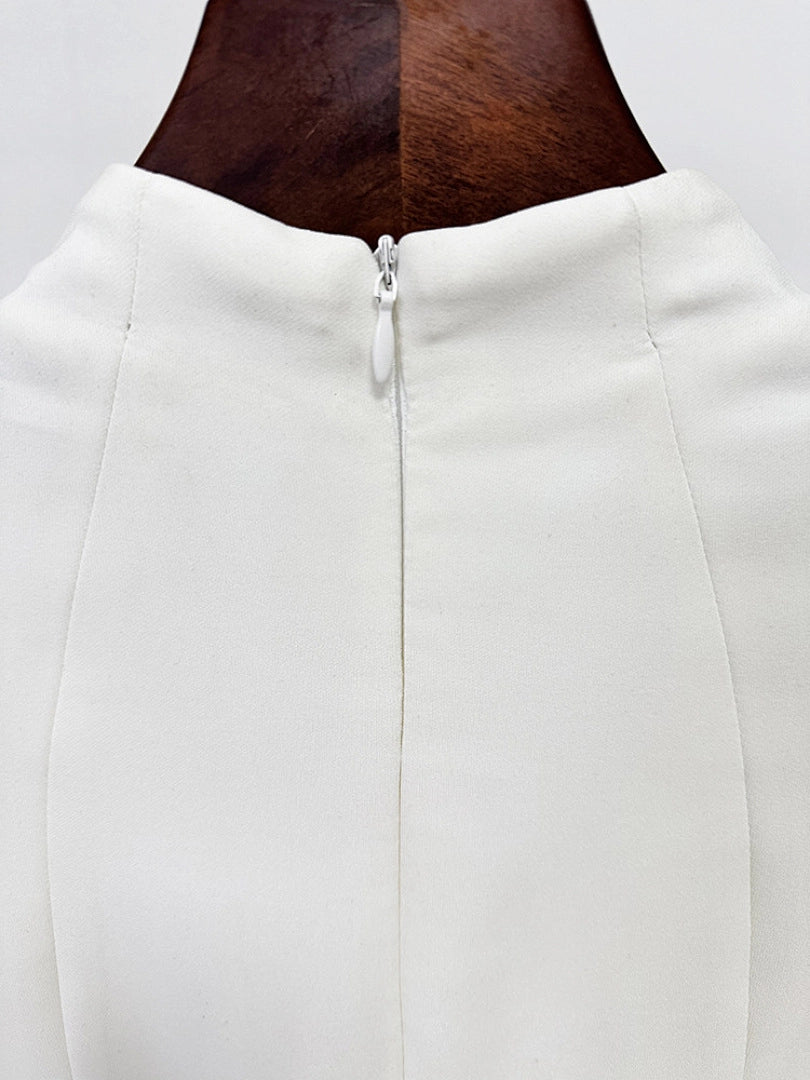 Navy Blue Satin Evening Gown with Crystal Embellishments & Sweetheart Neckline