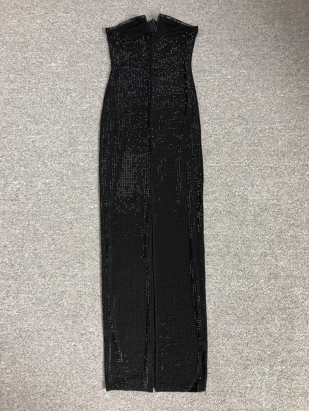 Black Strapless All-Over Rhinestone Gown