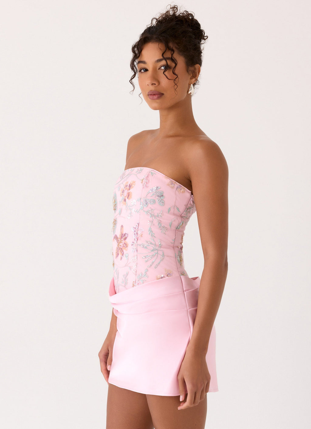 Angelique Beaded Mini Dress - Pink Everbloom