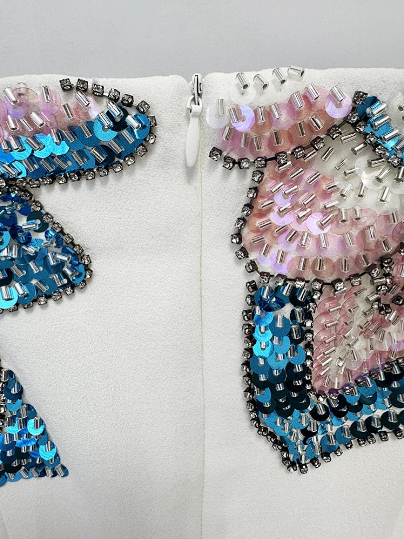 Navy Blue Satin Mermaid Evening Gown with Beaded Detailing