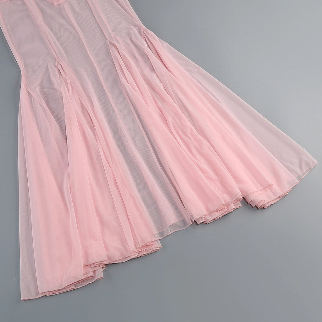 Navy Blue Satin Mermaid Evening Gown with Sweetheart Neckline & Crystal Embellishments