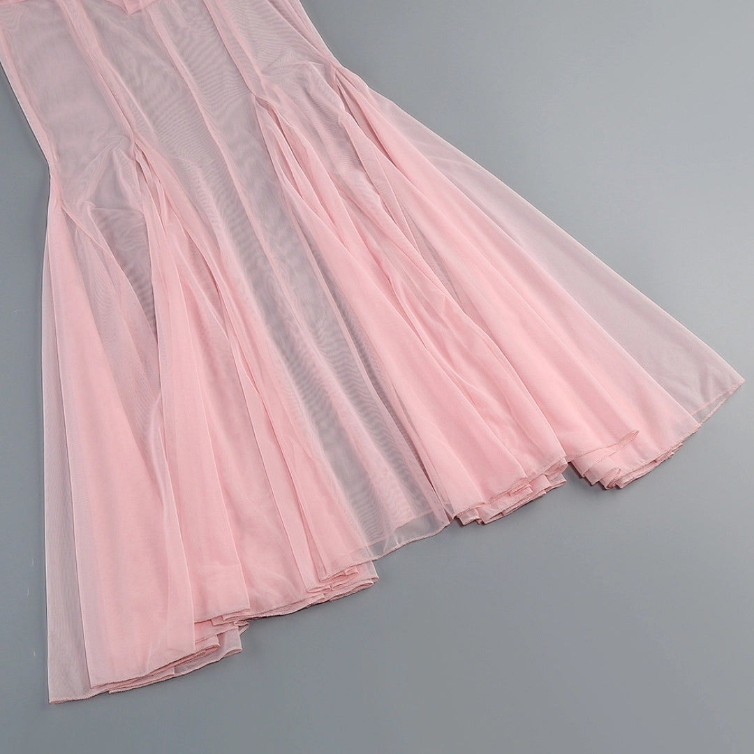 Navy Blue Satin Mermaid Evening Gown with Sweetheart Neckline & Crystal Embellishments