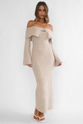 Arwyn Foldover Off-Shoulder Knit Maxi Dress Quinoa by Selfie Leslie
