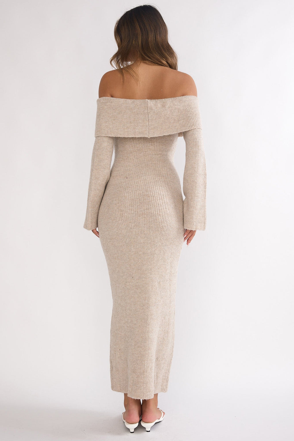 Arwyn Foldover Off-Shoulder Knit Maxi Dress Quinoa by Selfie Leslie
