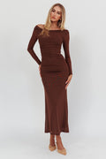In Blooms Off Shoulder Mesh Maxi Dress Chocolate by Selfie Leslie
