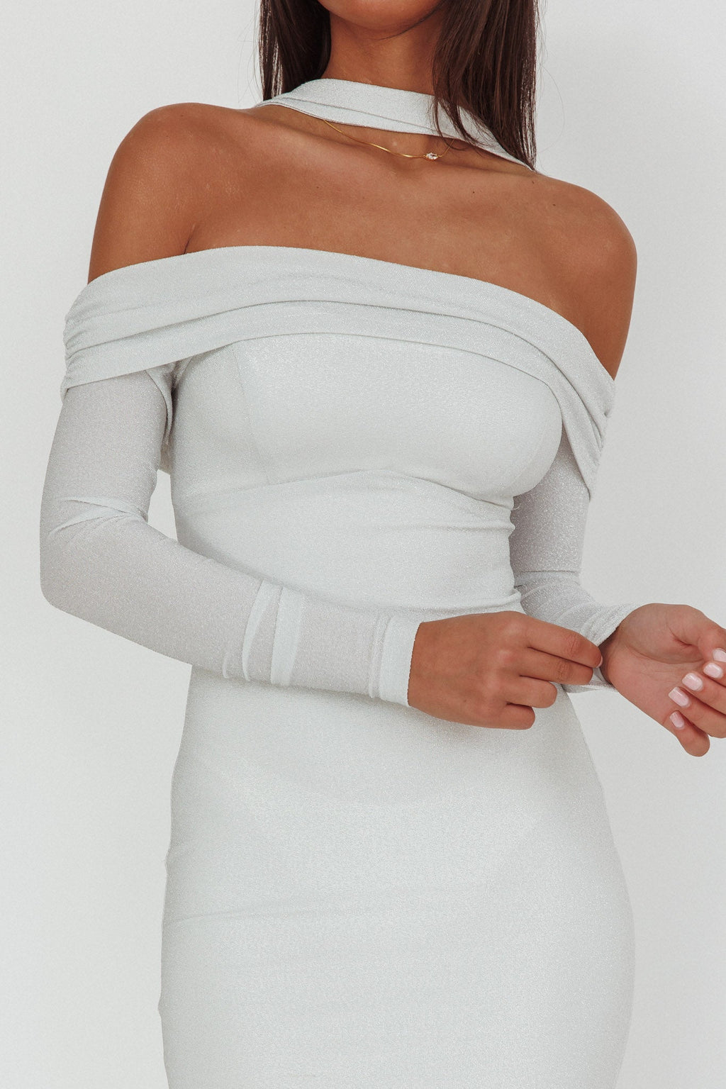 Flutters Off-Shoulder Long Sleeve Maxi Dress White by Selfie Leslie