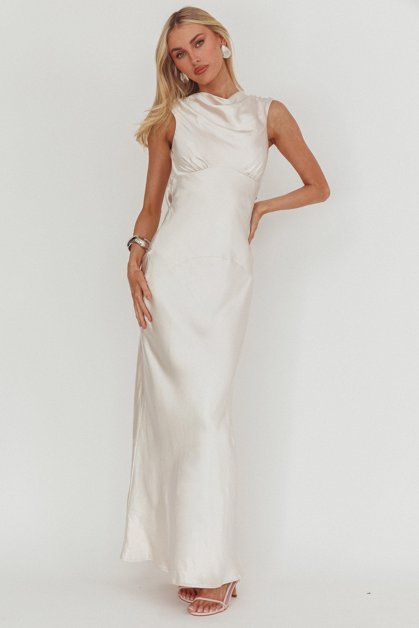 Cheers To You Cowl Back Maxi Dress Oyster by Selfie Leslie
