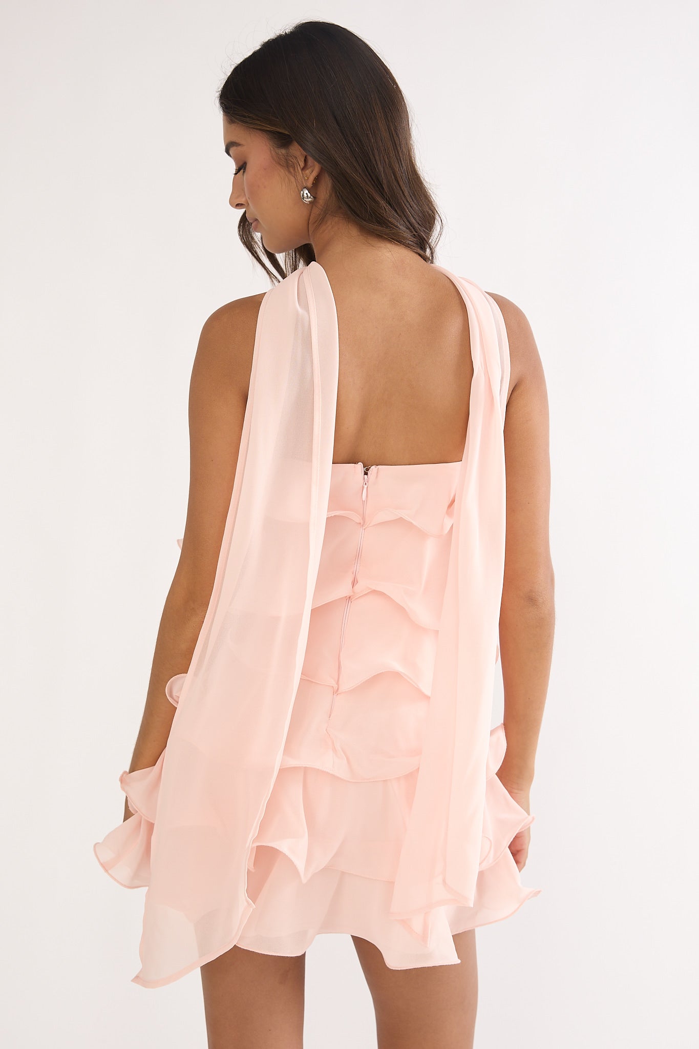 Elegeleges Strapless Layered Mini Dress Pink