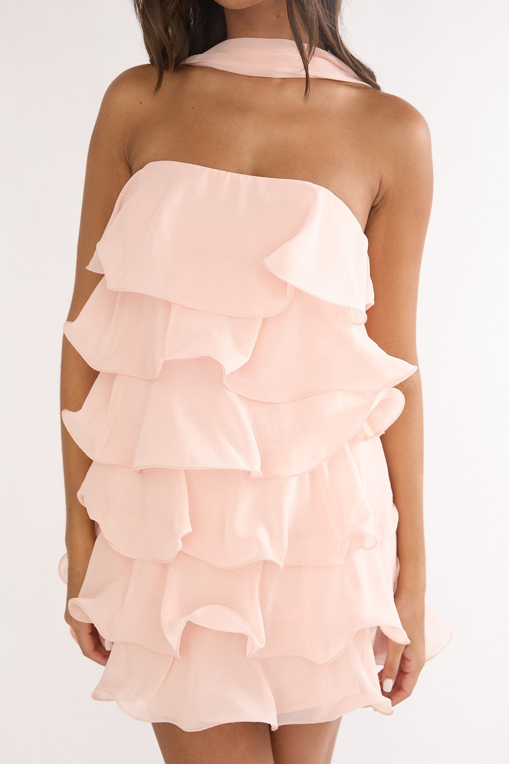Elegeleges Strapless Layered Mini Dress Pink