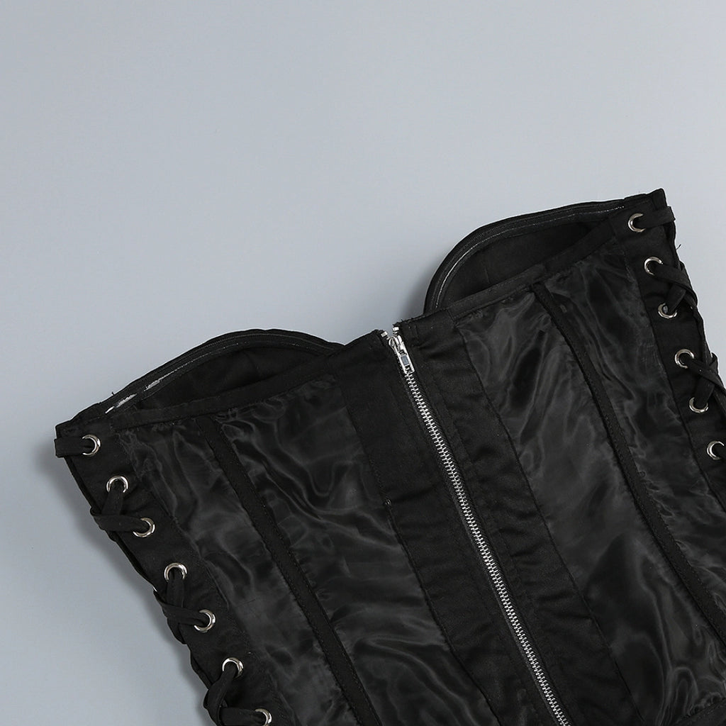 Luxury Black Strapless Corset Dress with Asymmetric Ruffle Skirt