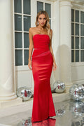 Crimson Satin Strapless Gown