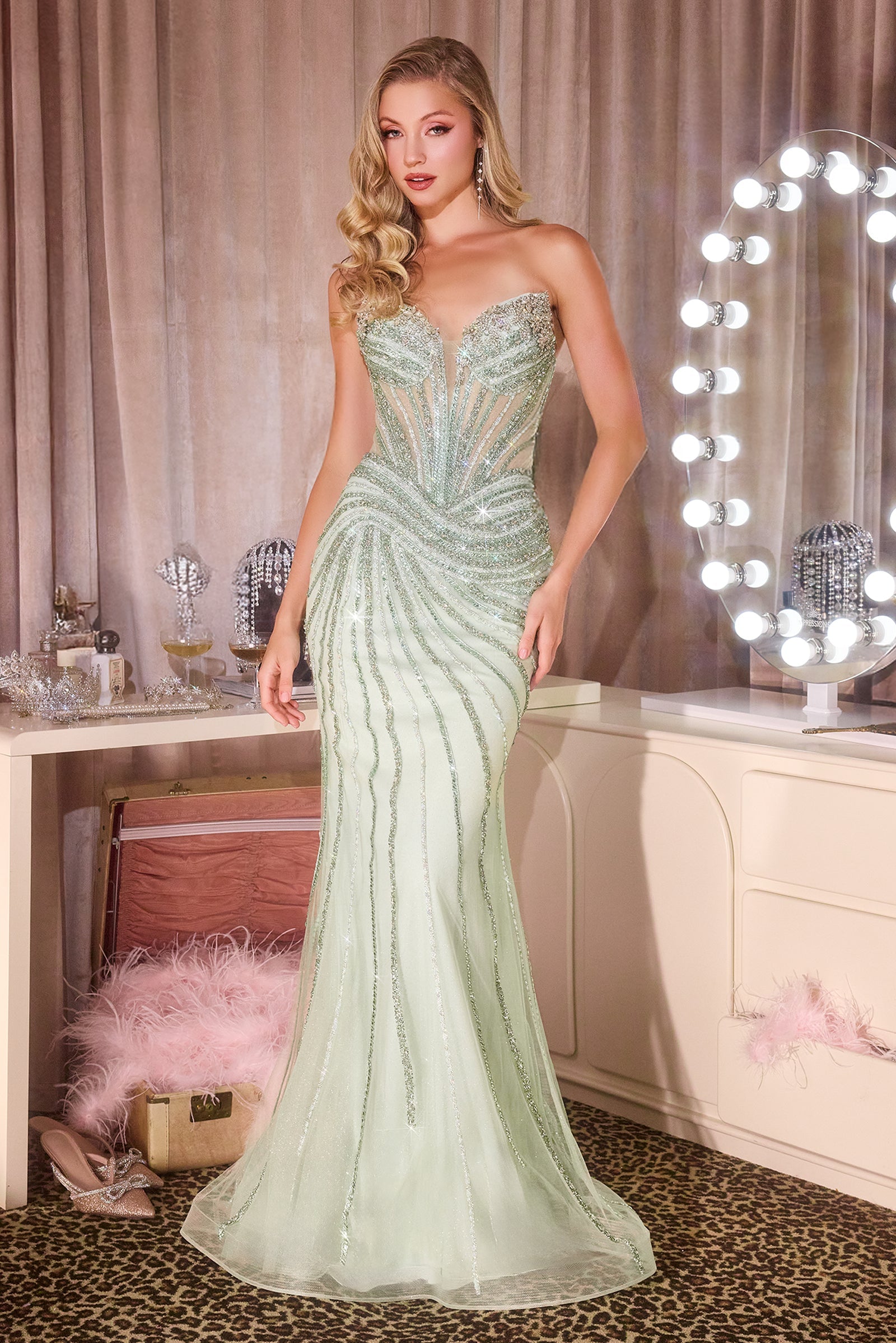 Frieda Gown - Beaded Illusion Corset Dress