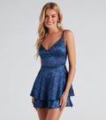 Floral jacquard V-neck party dress