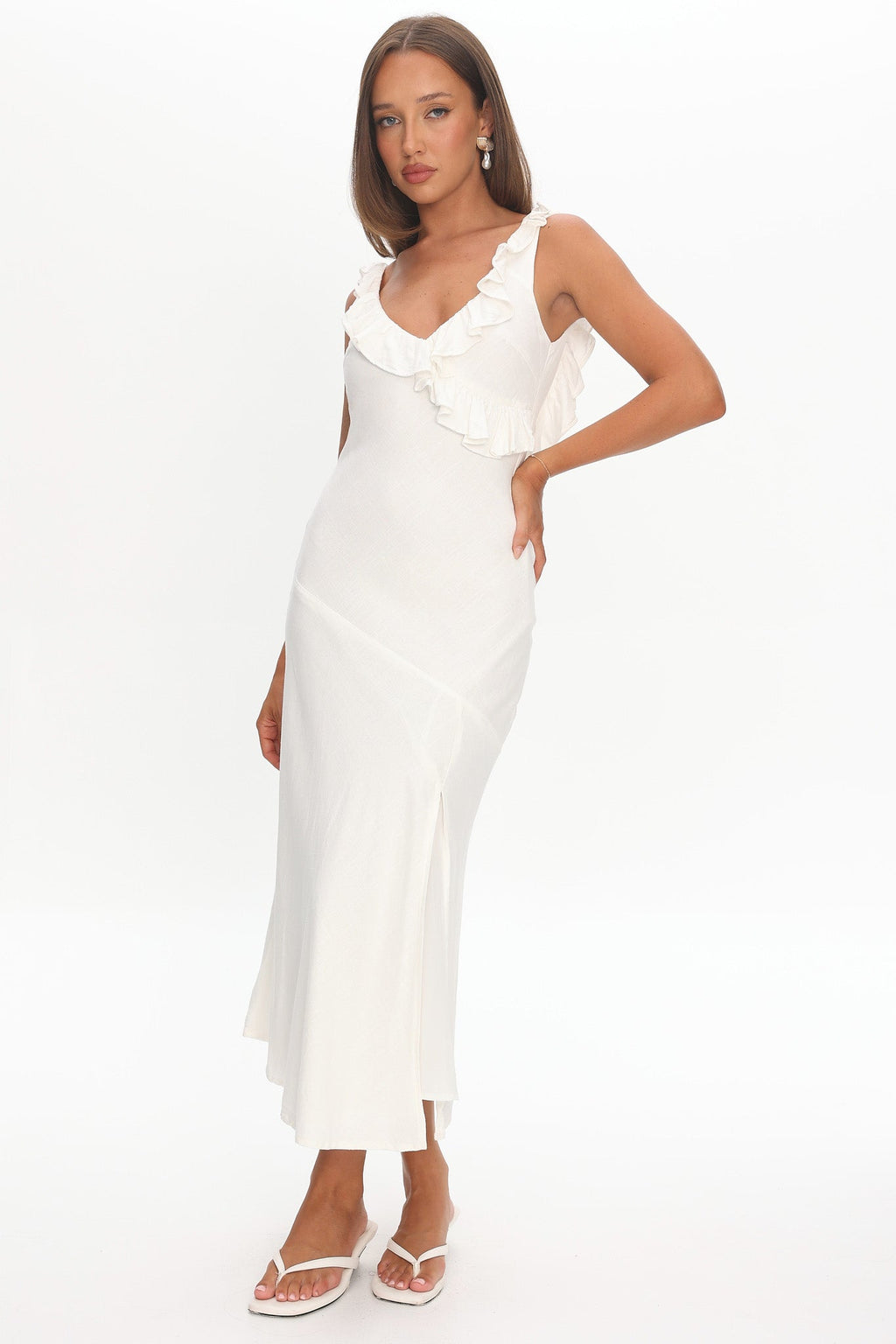 Alba Frill Trim Midi Dress White by Selfie Leslie