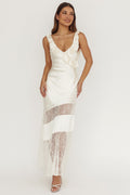 Alba Frill & Lace Trim Maxi Dress Oyster by Selfie Leslie
