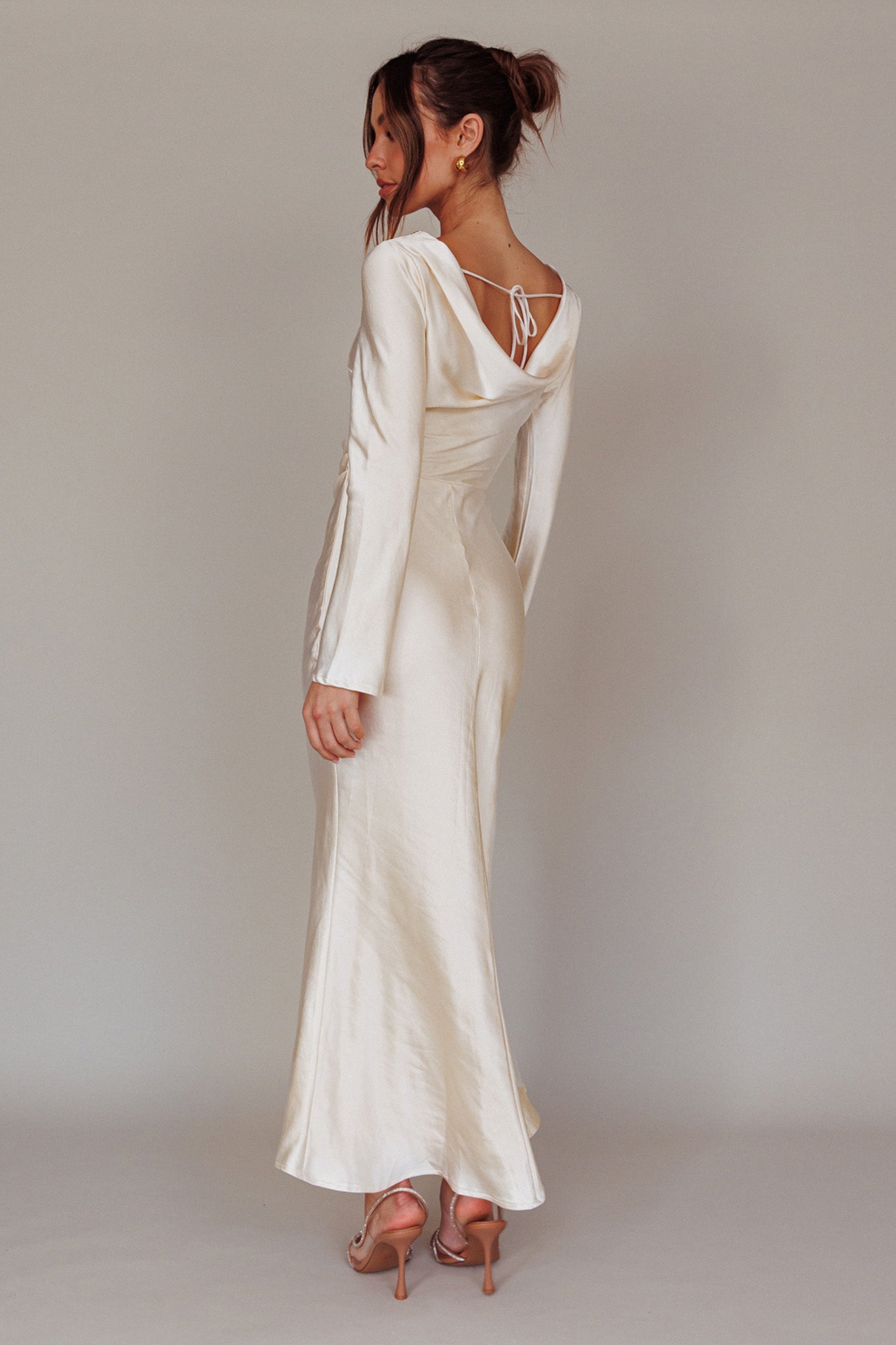 Loveland Cowl Back Midi Dress Oyster by Selfie Leslie