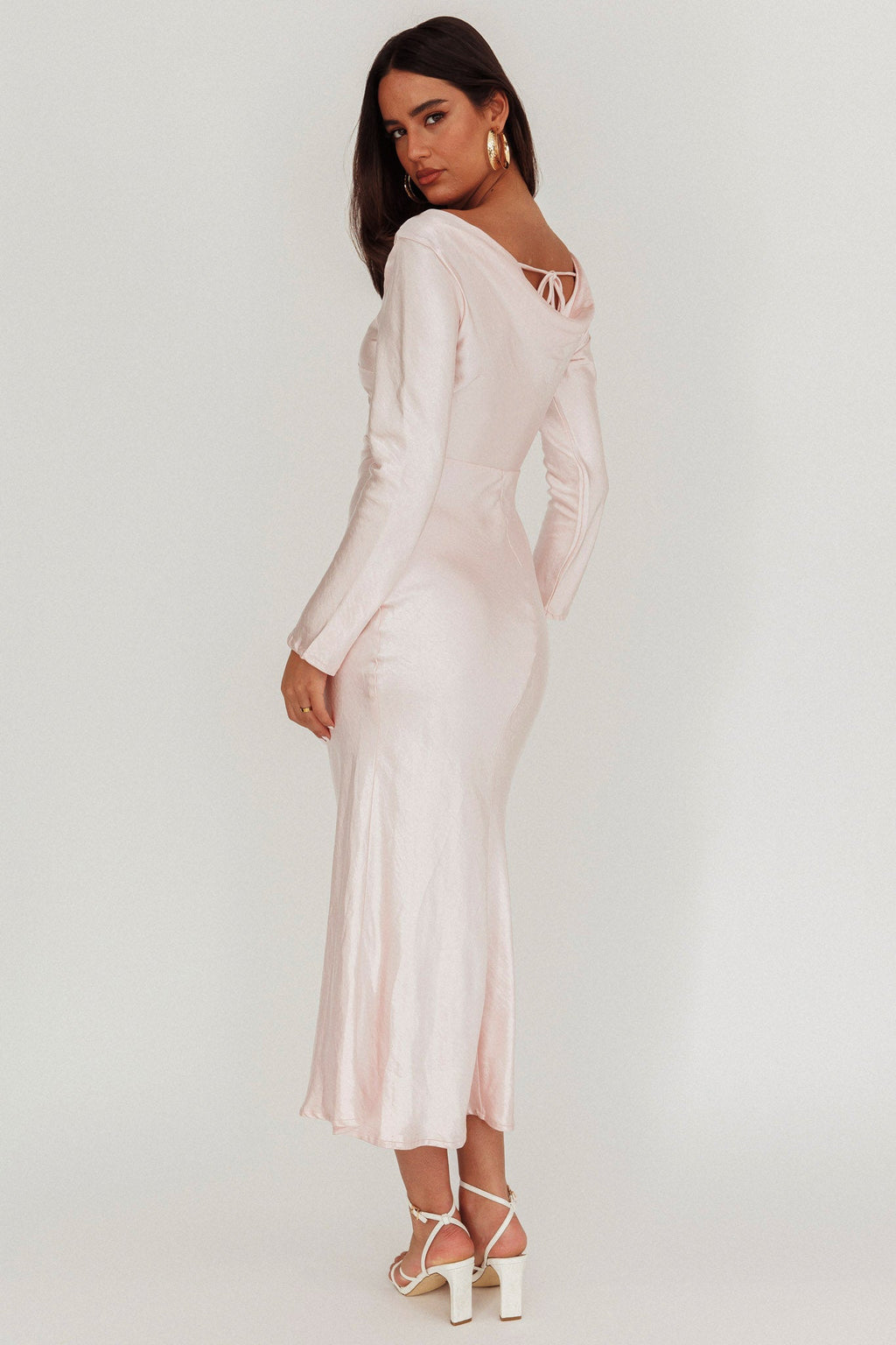 Loveland Cowl Back Midi Dress Baby Pink by Selfie Leslie