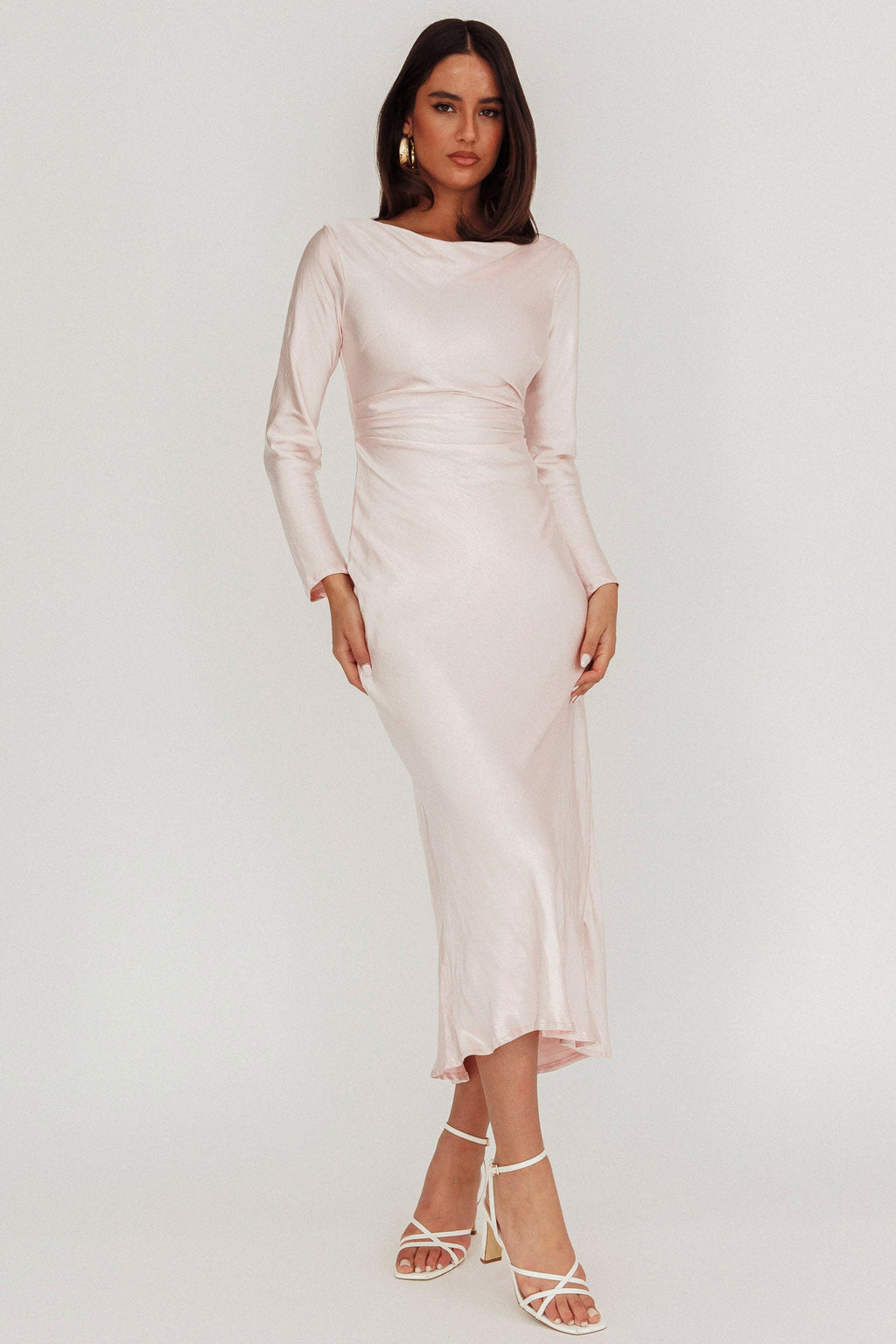 Loveland Cowl Back Midi Dress Baby Pink by Selfie Leslie