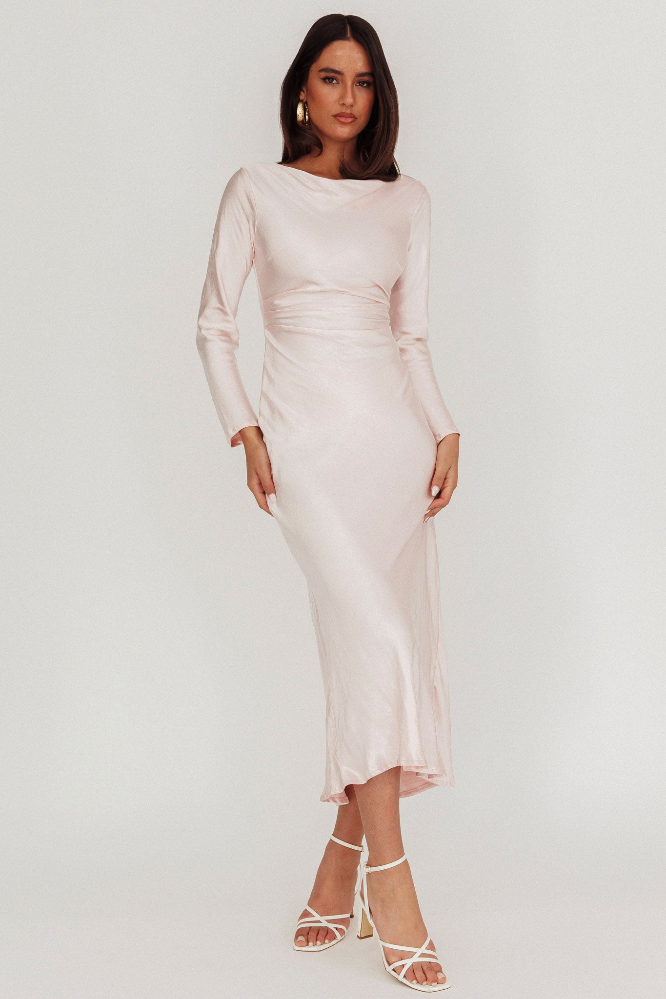 Loveland Cowl Back Midi Dress Baby Pink by Selfie Leslie