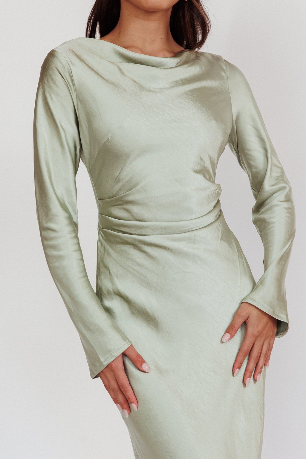Loveland Cowl Back Midi Dress Sage by Selfie Leslie