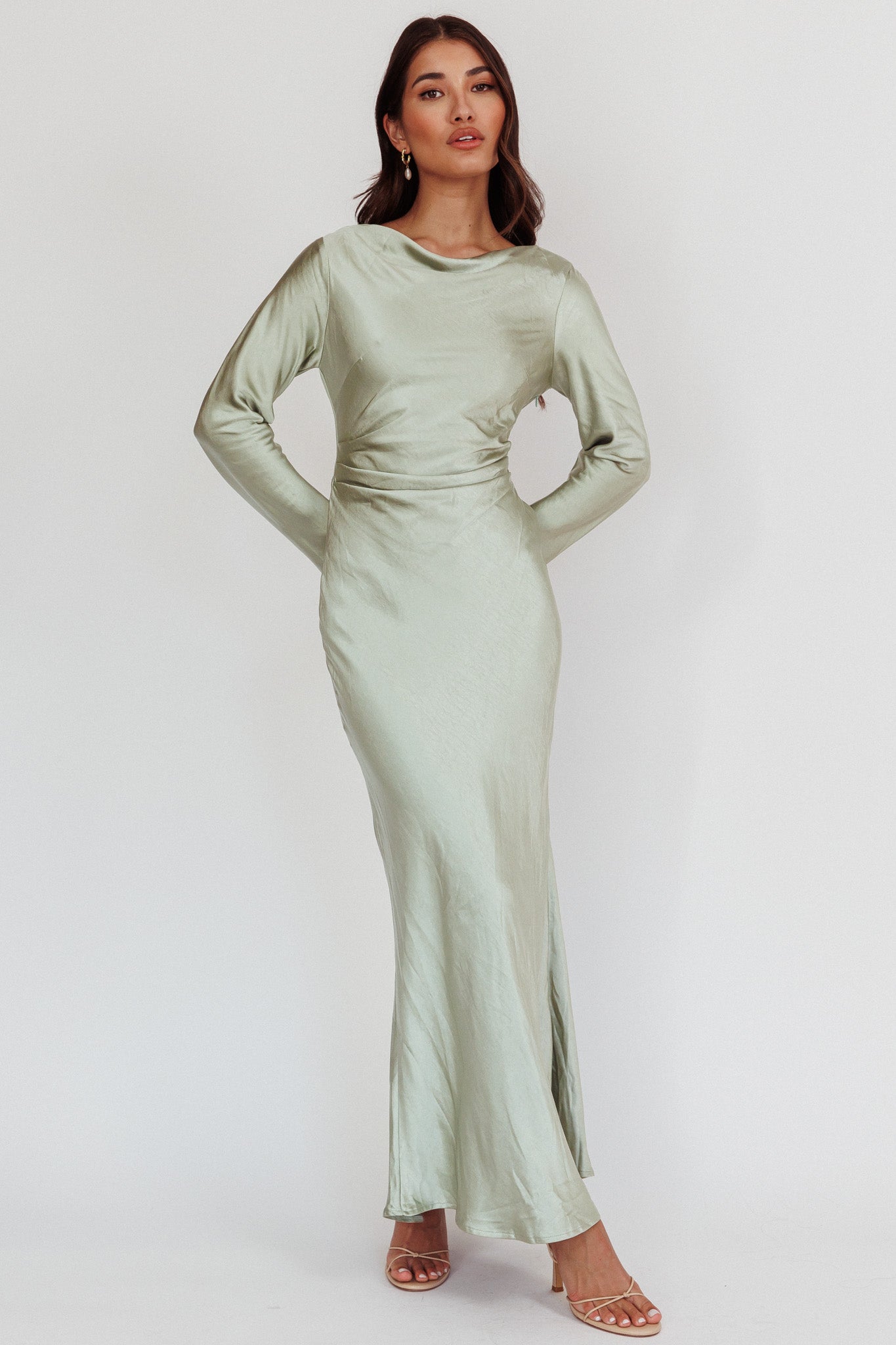 Loveland Cowl Back Midi Dress Sage by Selfie Leslie