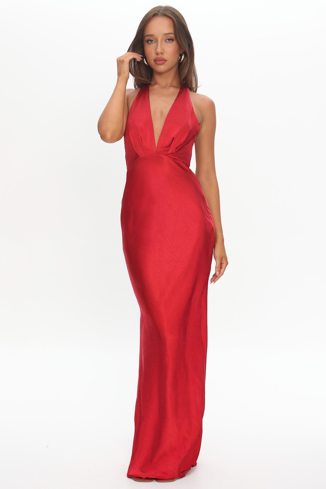 Of Your Dreams Rose Accent Halter Dress Red by Selfie Leslie