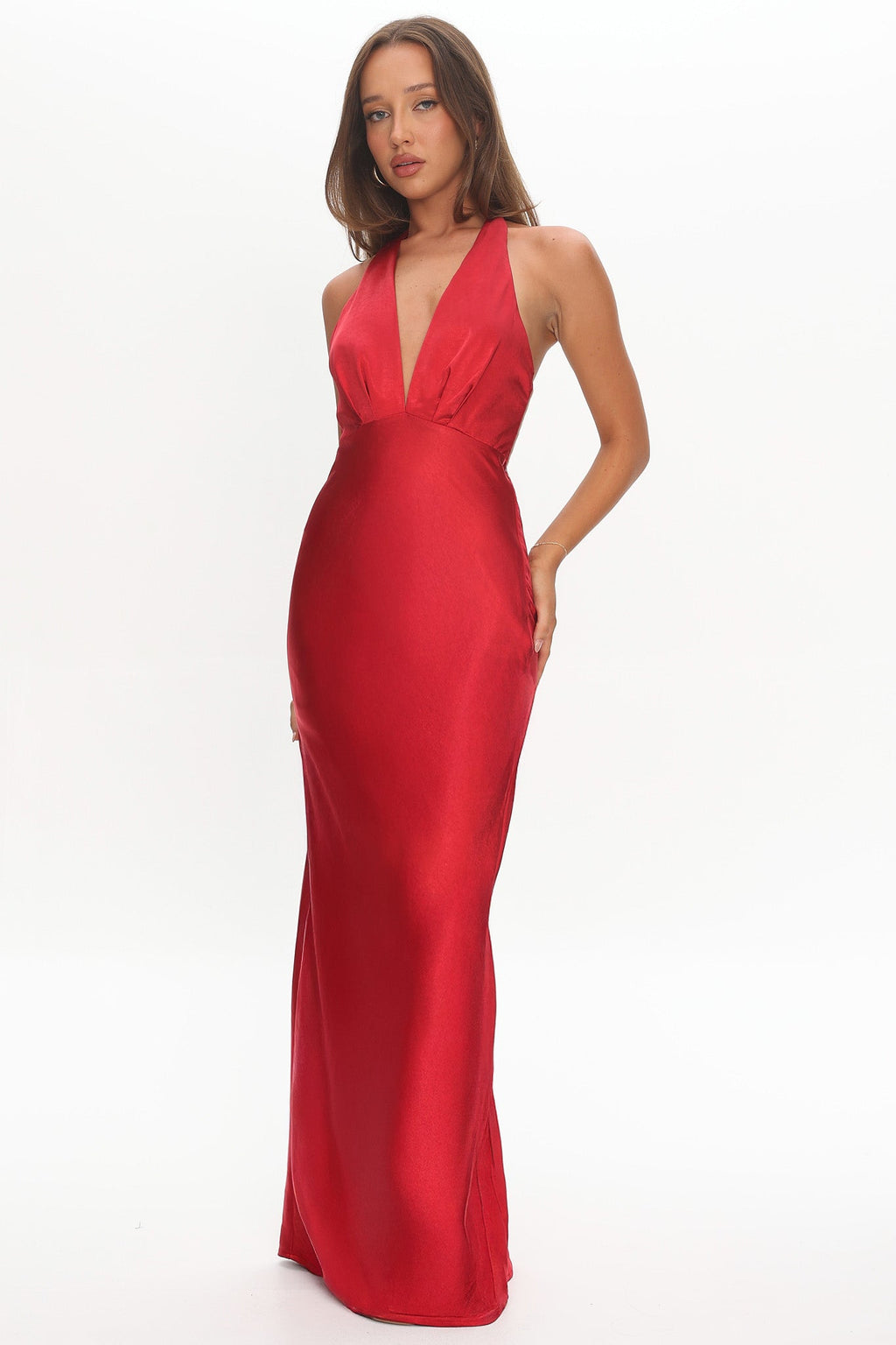 Of Your Dreams Rose Accent Halter Dress Red by Selfie Leslie