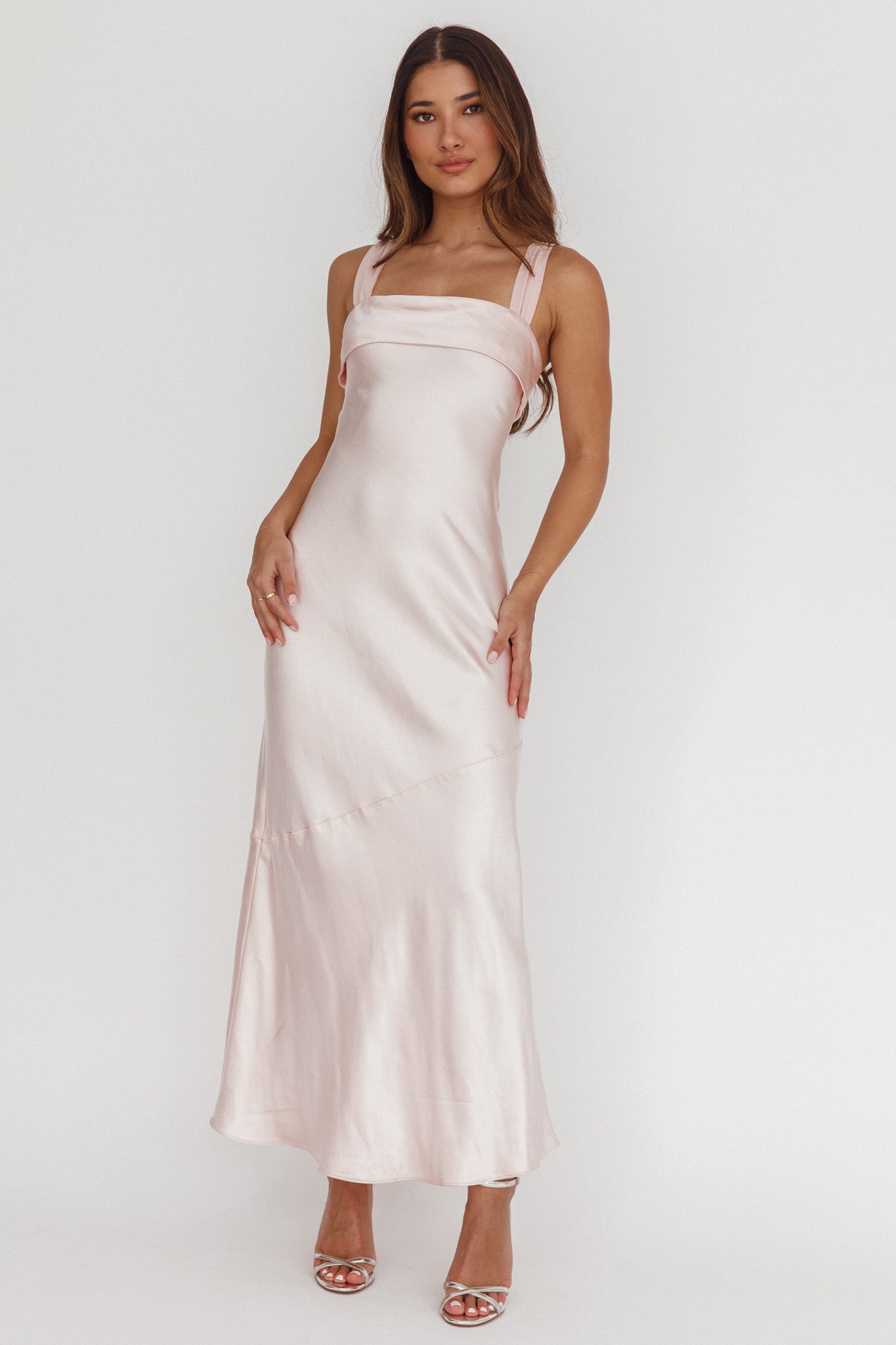 Carmel Shoulder Sash Midi Dress Blush by Selfie Leslie