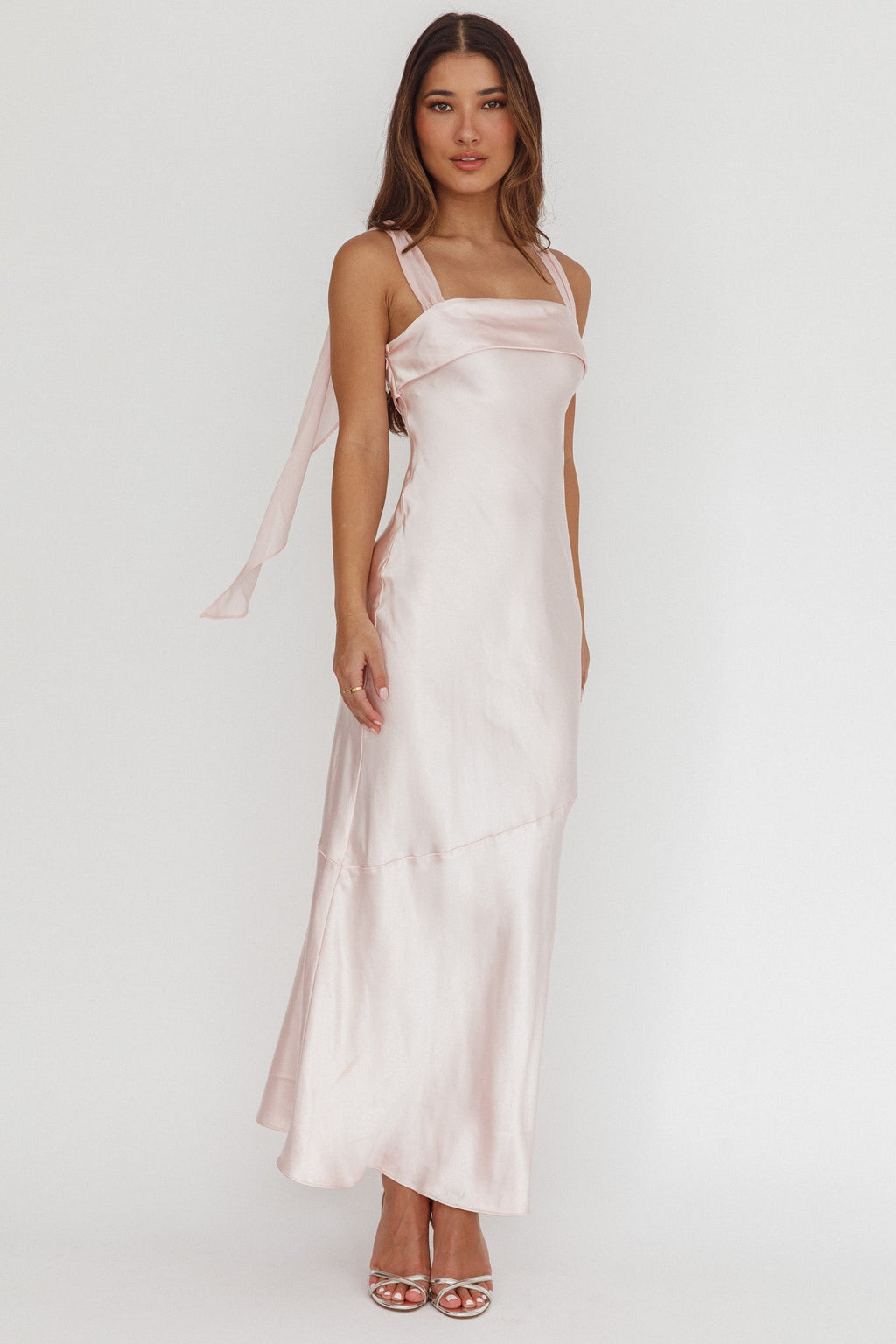 Carmel Shoulder Sash Midi Dress Blush by Selfie Leslie